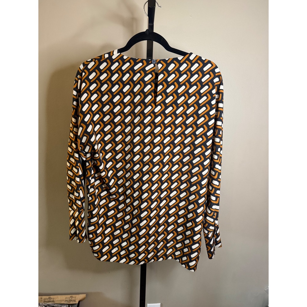 Mango MNG Basics Women Black Orange Geometric Print Long Sleeve Blouse Size 6 - Picture 6 of 7